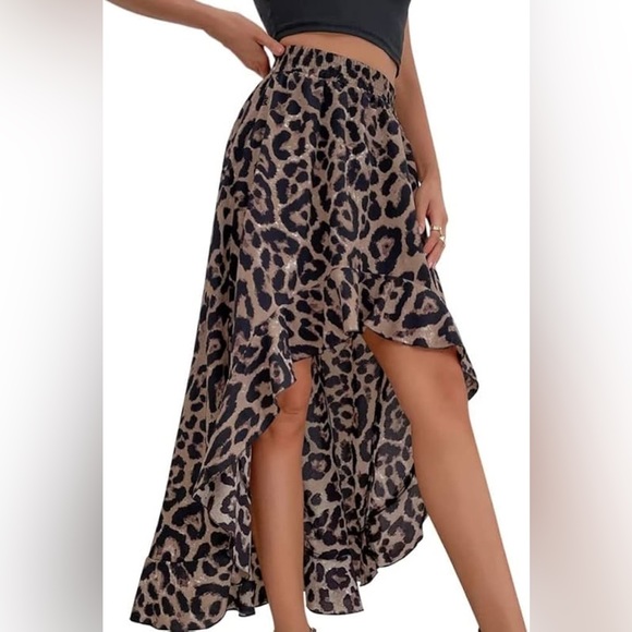 Leopard Ruffle Hem High-Low Skirt - Picture 3 of 14